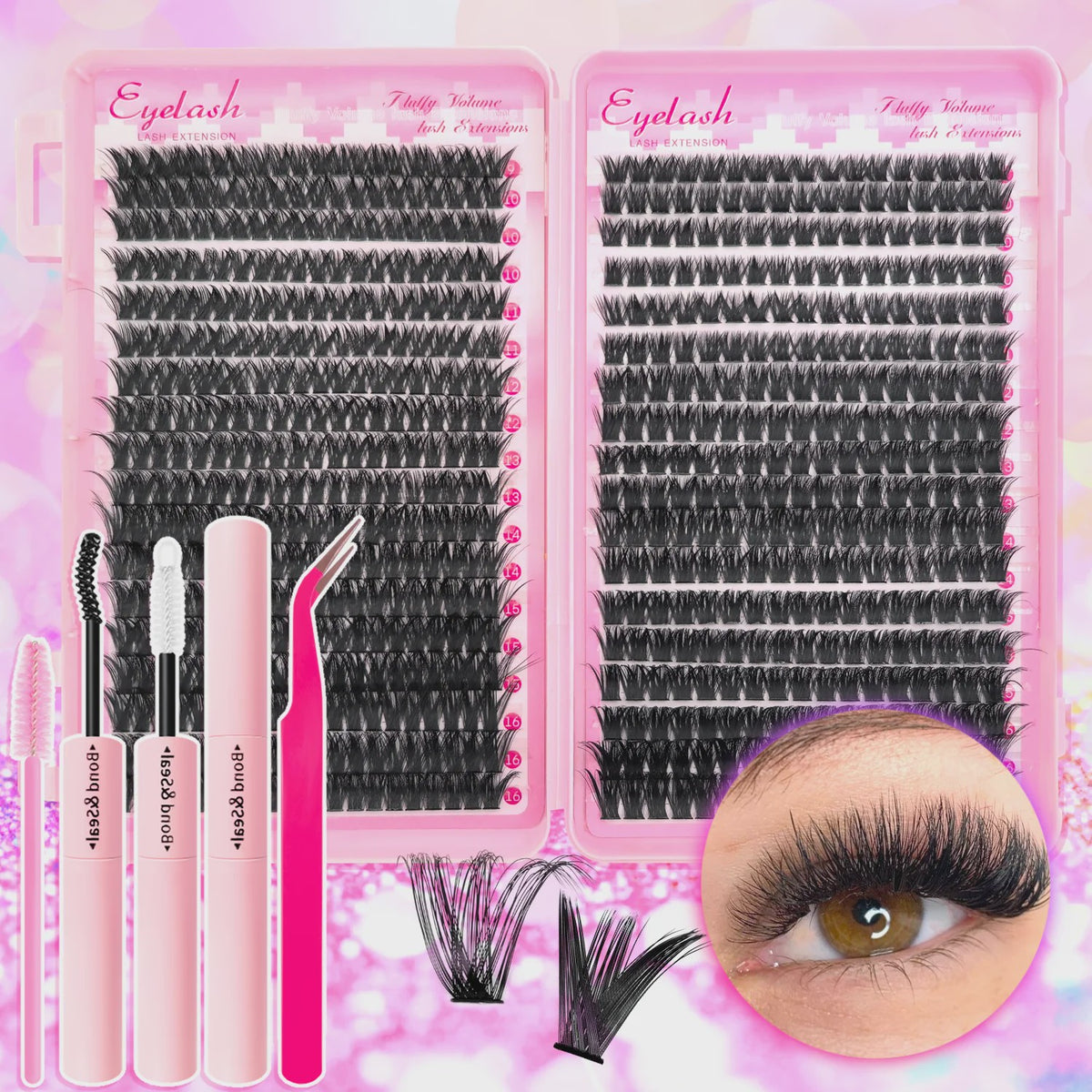 Fluffy Wimperextensie Kit: 720 Stuks Wimper Clusters & Tools voor een Volle Look