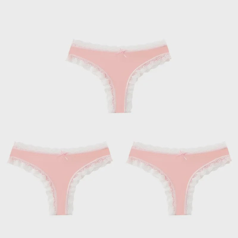 3-Pack Dames Slipjes met Kantrand - Low-Waist Thong & G-String in Luipaardprint en Effen Kleuren
