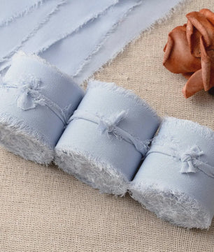 Handgemaakte Satijn Chiffon Lint Set - 3 Rollen van 5m met Rafeleffect voor Bruiloft, Cadeau & DIY Decoratie