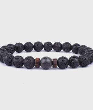 Natuursteen Armband Heren Dames - Lava & Hout Kralen 8mm