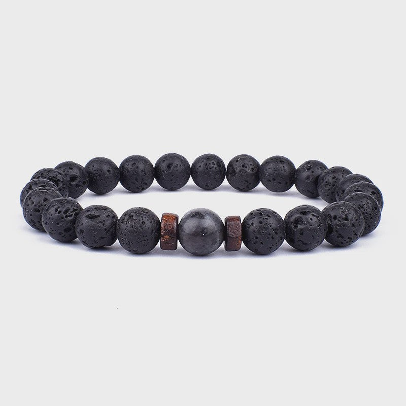 Natuursteen Armband Heren Dames - Lava & Hout Kralen 8mm