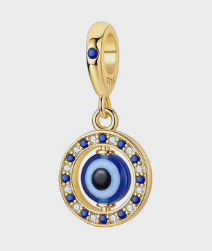 925 Sterling Zilveren Bedel: Gouden Strik met Roze Hart & Kruis met Oog van Horus