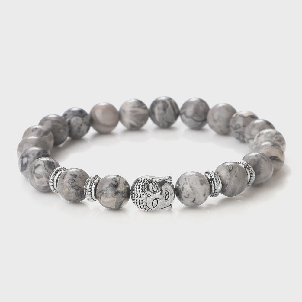 Buddha Hoofd Kralen Armbanden - Natuursteen (Tijgeroog, Vulkanisch, Malachiet, Rozenkwarts)