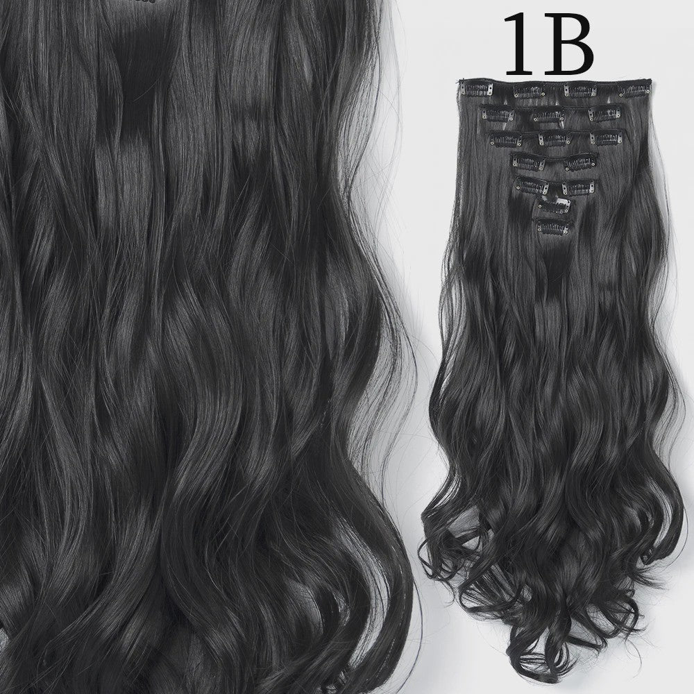 24 Inch Clip-in Haarverlenging - 7 Delig Set met 16 Clips - Synthetisch Recht Haar (Blond & Zwart)