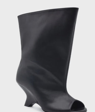 Dames Laarzen met Peep-toe, Hoge Schuine Hak en Kniehoge Schacht - Zomer/Lente Collectie