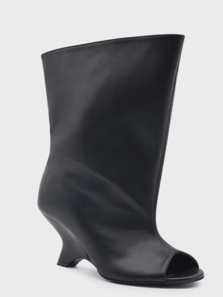 Dames Laarzen met Peep-toe, Hoge Schuine Hak en Kniehoge Schacht - Zomer/Lente Collectie
