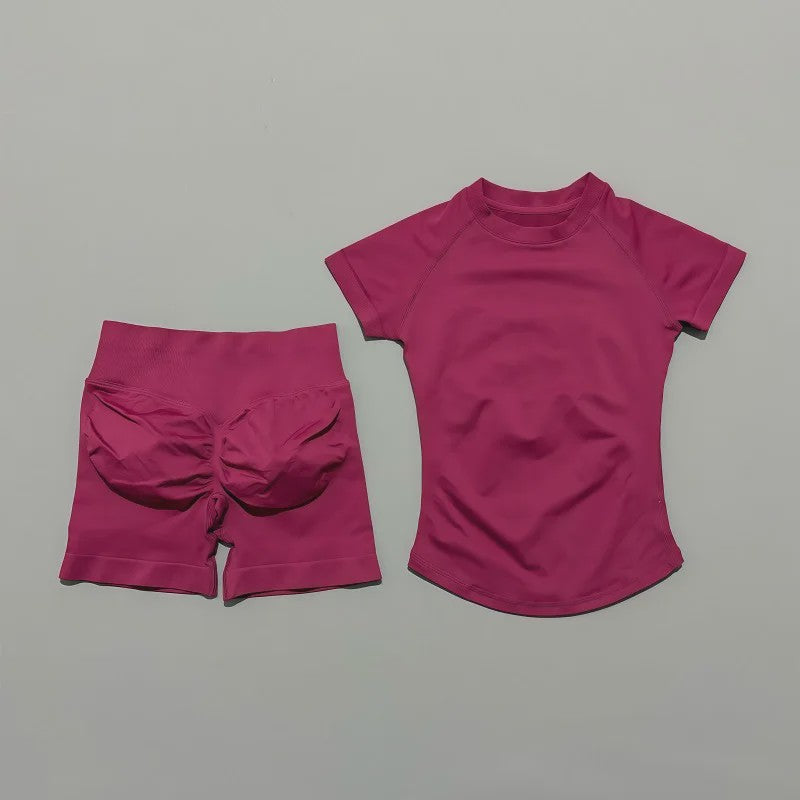 Seamless Sportset Dames: Yoga Top met Korte Mouw & Fitness Shorts
