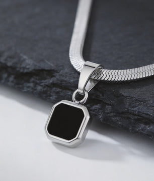 Vnox Heren Ketting met Geometrische Vierkante Natuursteen Hanger - Goud/Zilver Kleur Roestvrij Staal Blade Ketting