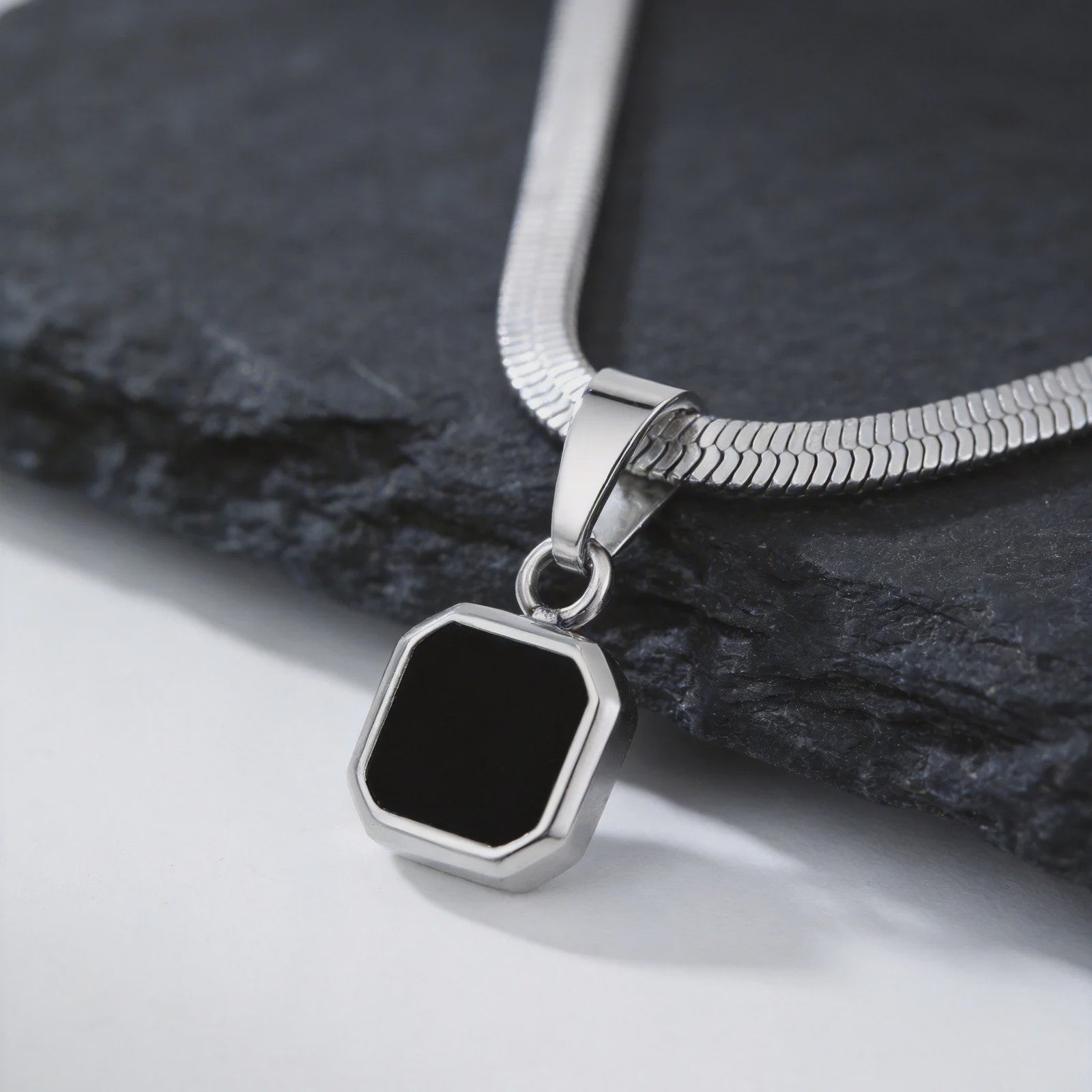 Vnox Heren Ketting met Geometrische Vierkante Natuursteen Hanger - Goud/Zilver Kleur Roestvrij Staal Blade Ketting