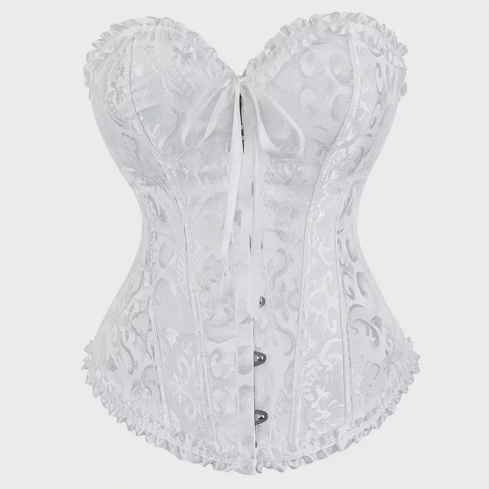 Victoriaans Jacquard Corset Top met Kant en Bloemenprint - Sexy Bustier voor Dames
