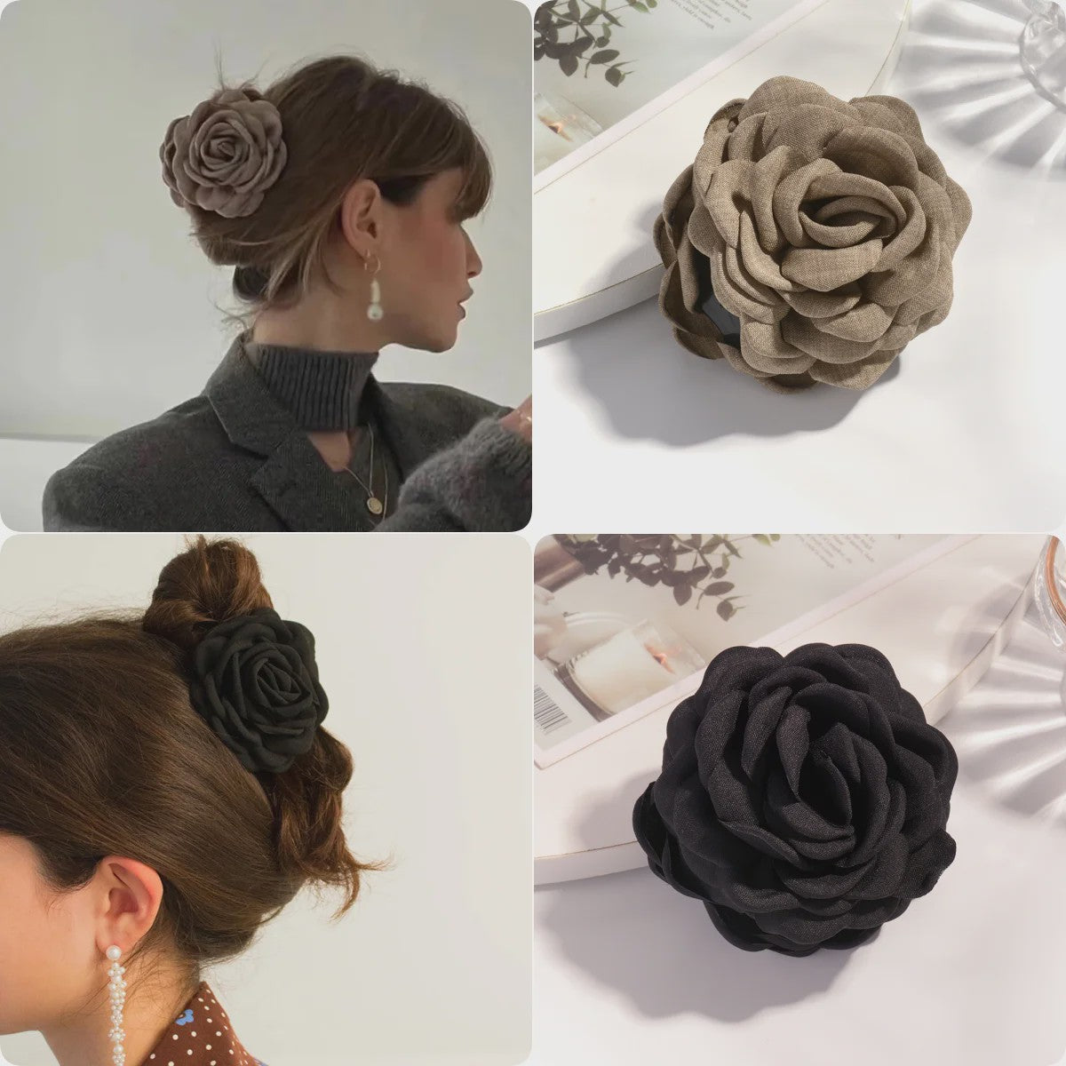 Bloem Haarclip Dames - Katoen Stof Rozen Klip - Medium Maat - Koreaanse Stijl Haarsieraad
