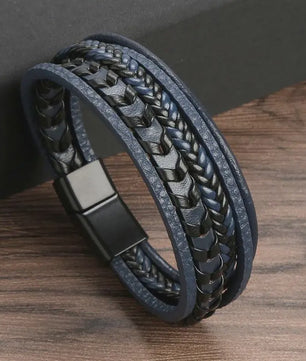 Stijlvolle Heren Armband van Gevlochten Leer - Multi-layer Fashion Accessoire