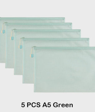 Set van 5 Waterdichte Mesh Rits Documententassen A4/A5/A6 - Opbergmappen voor Kantoor & School