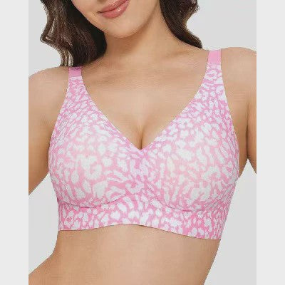 Seamless Beugelvrije BH met Luipaardprint - Diepe V-hals & Push-up Effect