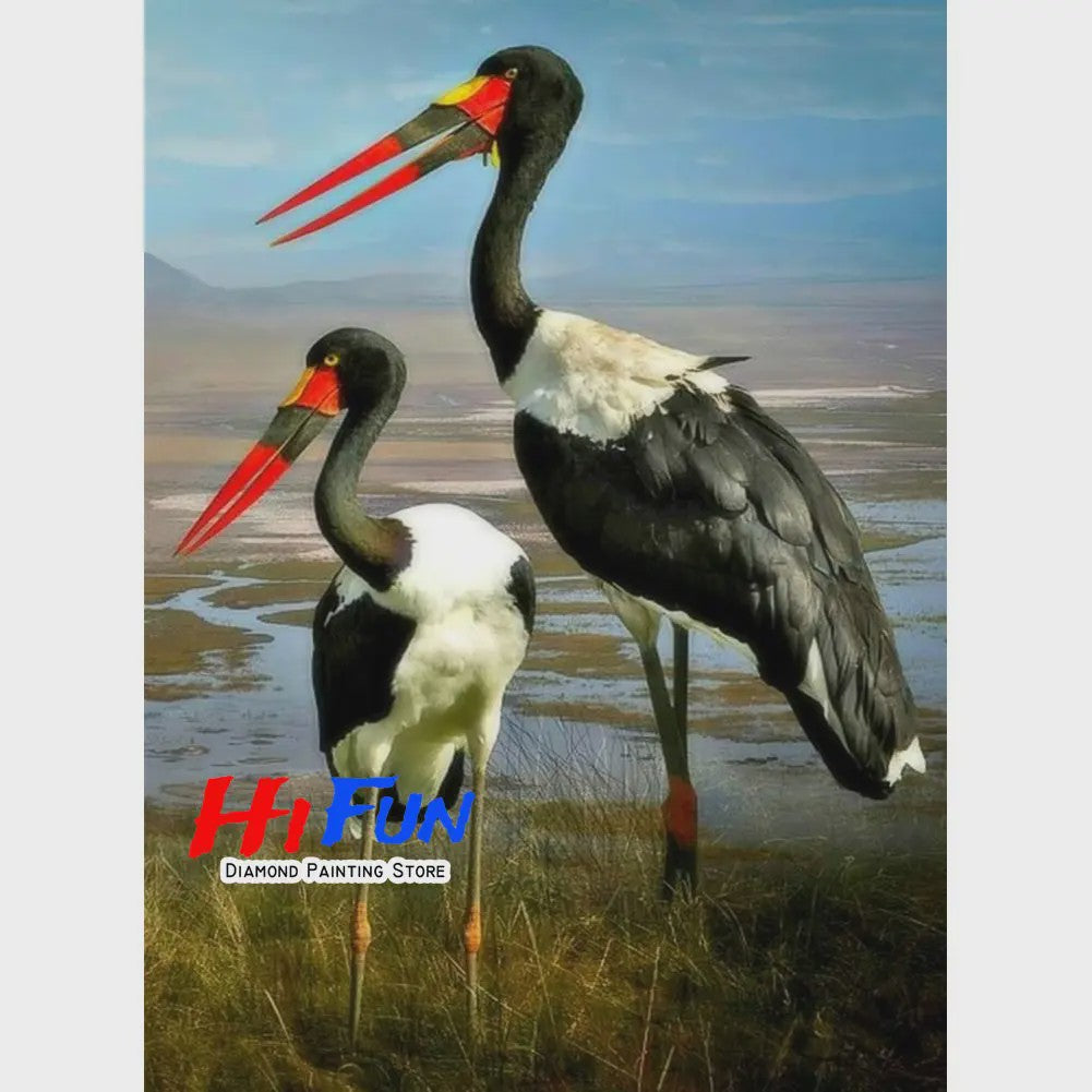 Diamond Painting Ooievaar Kustvogel - Volledige Ronde Diamanten Borduurkit voor Muurkunst