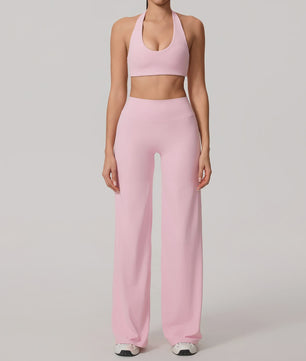 Dames Sportset: Sneldrogende Yoga Top met U-hals en Bell-Bottoms