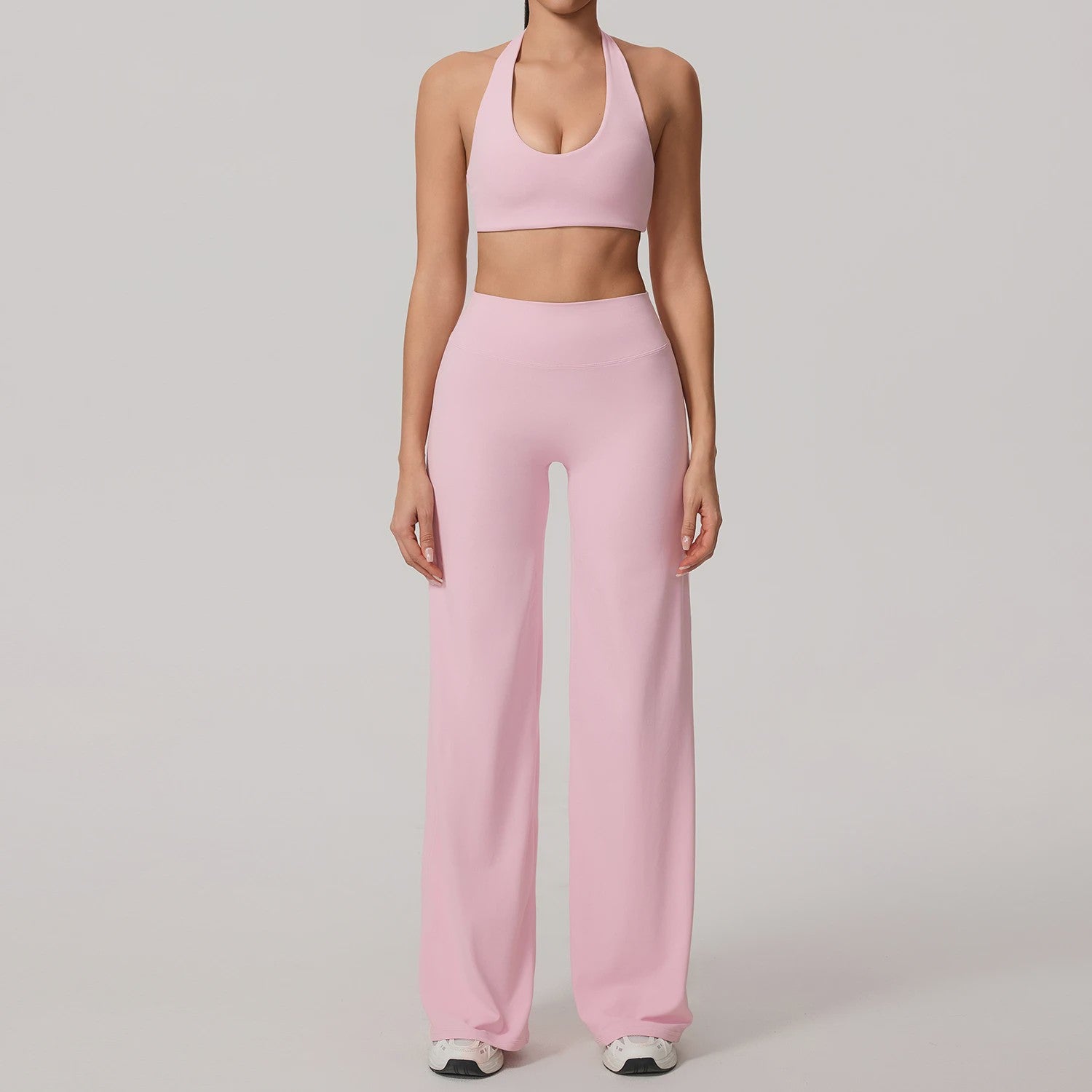 Dames Sportset: Sneldrogende Yoga Top met U-hals en Bell-Bottoms