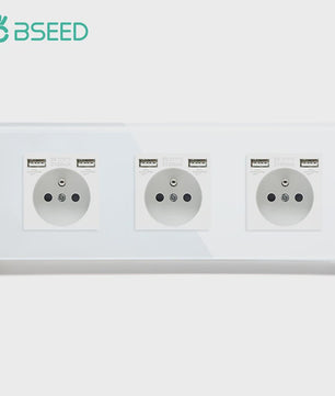 BSEED Wandcontactdoos met Dubbele USB & Type-C Poorten - Stijlvol Glazen Frame