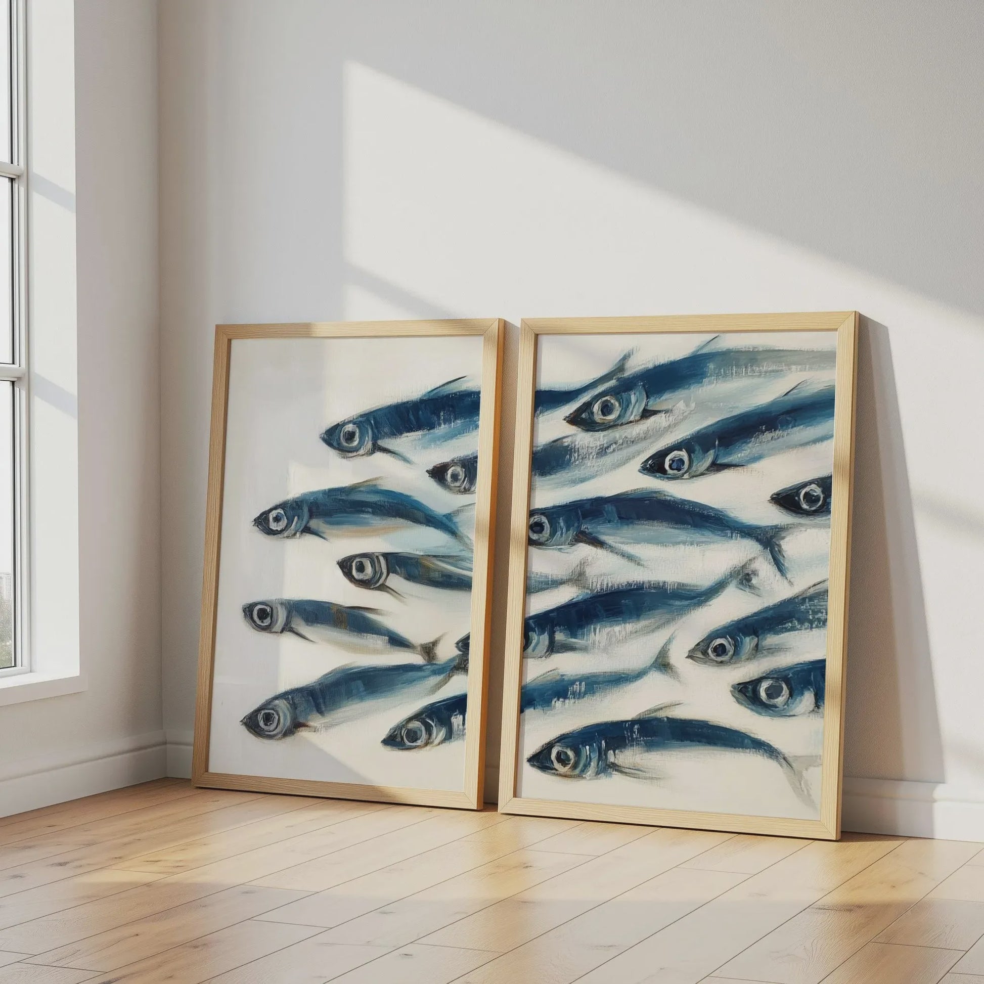 Retro Blauwe Sardine Canvas Poster - Mediterrane Stijl Wanddecoratie