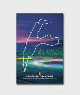 Formule 1 Circuit Poster Canvas - F1 Race Track Kunst Print voor Woonkamer Decoratie