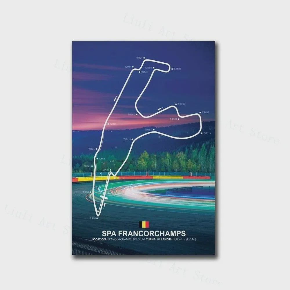 Formule 1 Circuit Poster Canvas - F1 Race Track Kunst Print voor Woonkamer Decoratie