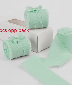 Handgemaakte Satijn Chiffon Lint Set - 3 Rollen van 5m met Rafeleffect voor Bruiloft, Cadeau & DIY Decoratie