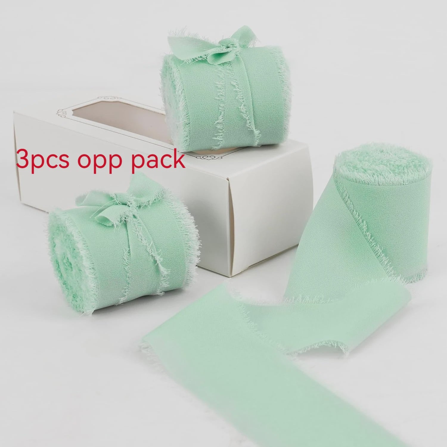 Handgemaakte Satijn Chiffon Lint Set - 3 Rollen van 5m met Rafeleffect voor Bruiloft, Cadeau & DIY Decoratie