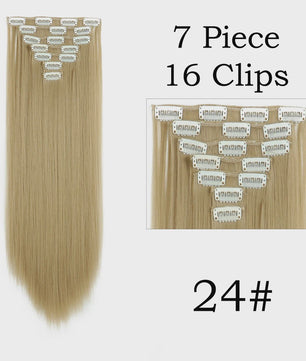 24 Inch Clip-in Haarverlenging - 7 Delig Set met 16 Clips - Synthetisch Recht Haar (Blond & Zwart)