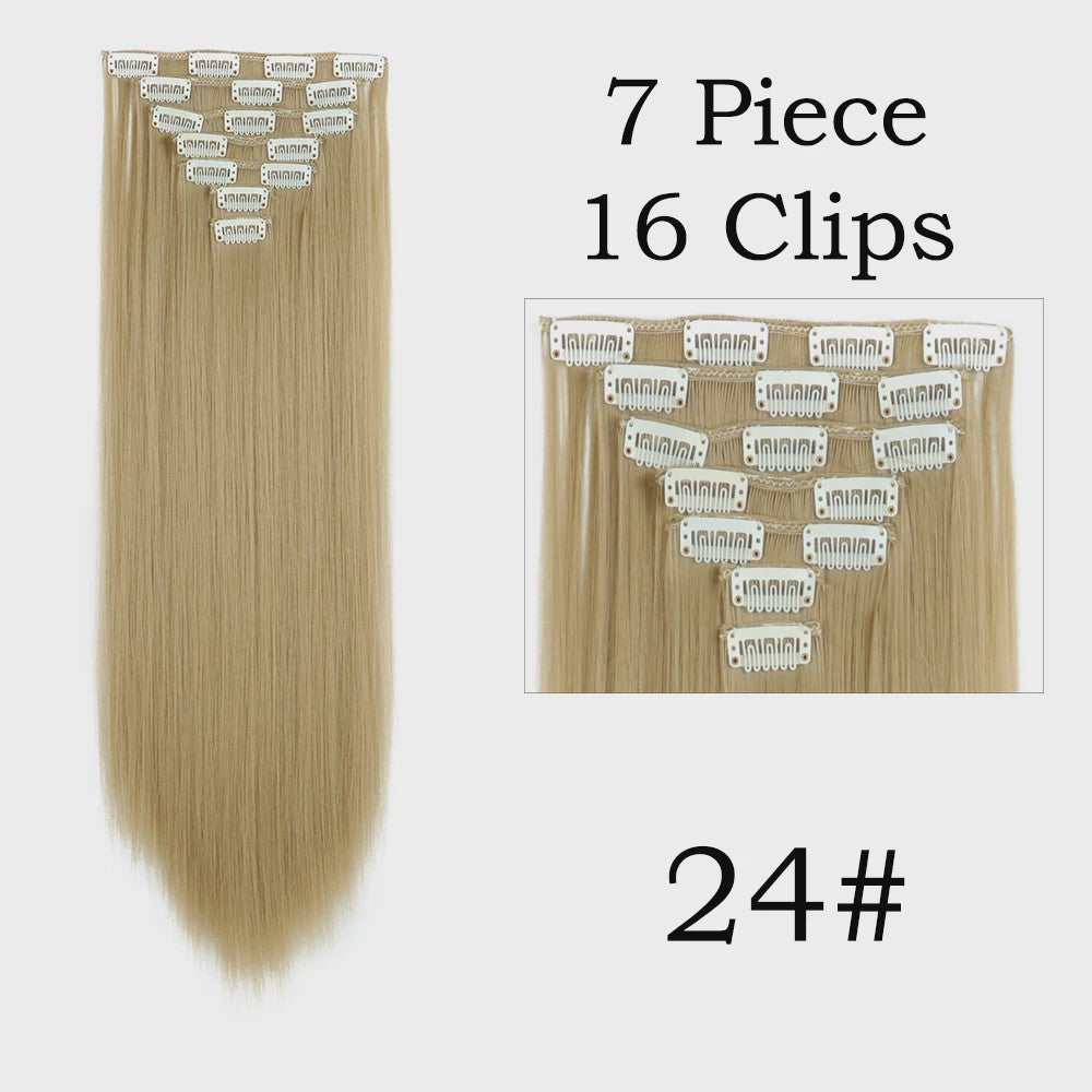 24 Inch Clip-in Haarverlenging - 7 Delig Set met 16 Clips - Synthetisch Recht Haar (Blond & Zwart)