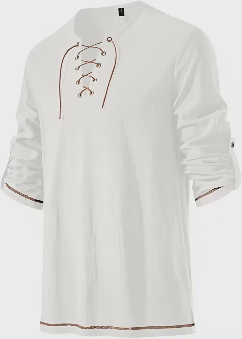 Heren Middeleeuwse Tuniek met Vetersluiting - Renaissance, Viking & Piraat Kostuum Shirt