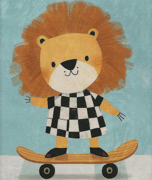 Vrolijke Dieren Canvas Posters - Leeuw, Hond, Beer & Cheetah op Skateboard - Kinderkamer Decoratie
