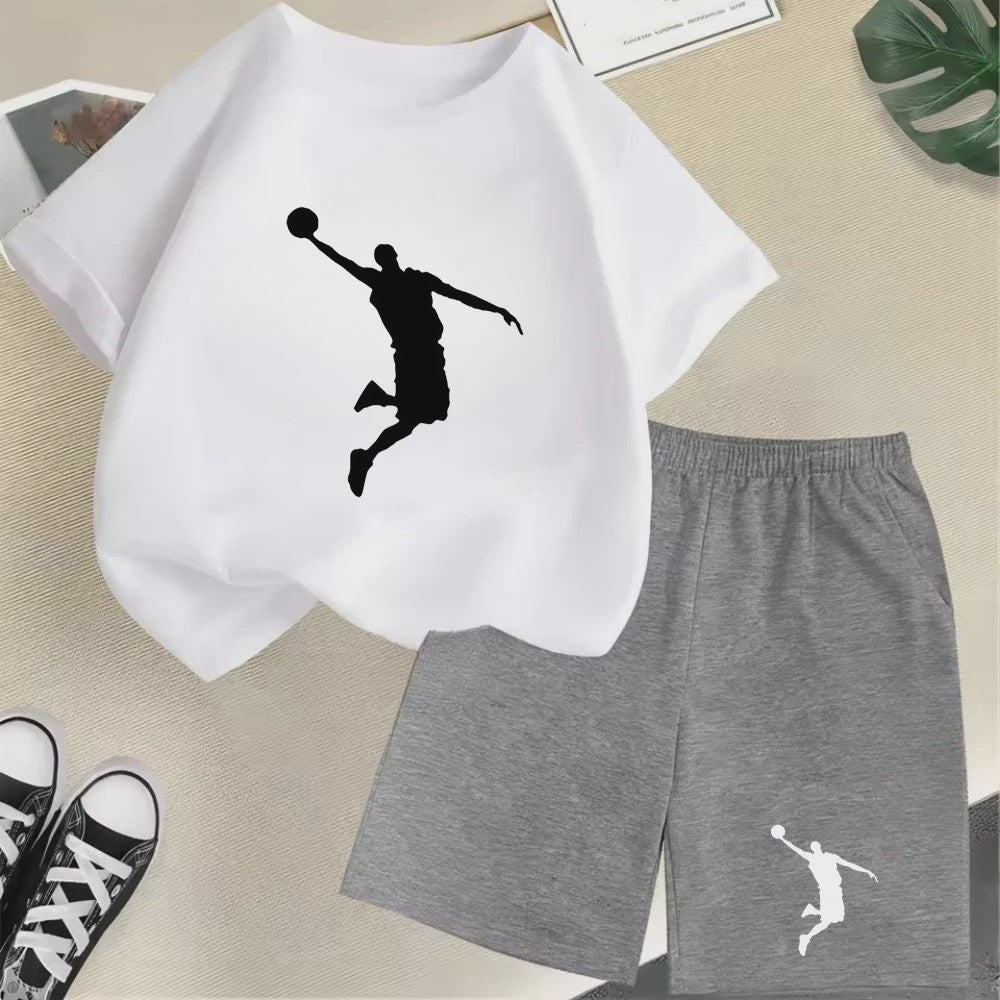 Kinder T-shirt en Short Set - Zomer Sportieve Mode met Grafische Print