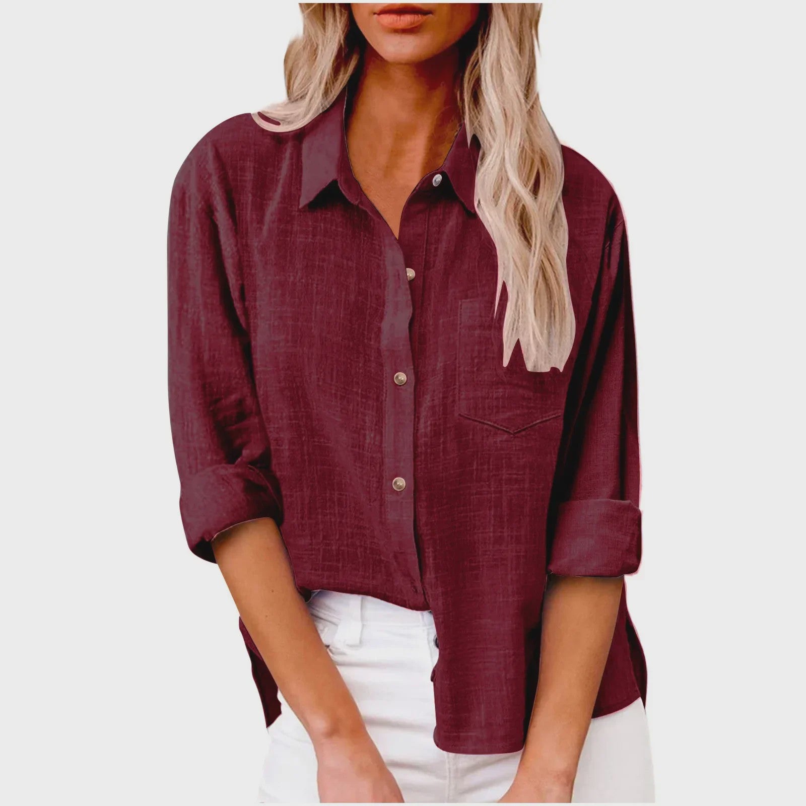 Dames Blouse met Lange Mouwen - Katoen Linnen Look