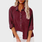 Dames Blouse met Lange Mouwen - Katoen Linnen Look