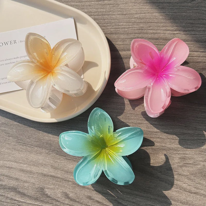 3x Grote Boho Bloemen Haarclips Acryl - Gradient Kleuren & Hawaii Stijl Haaraccessoires voor Dames
