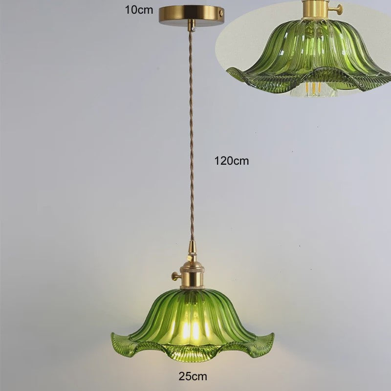 Vintage Groene Glazen Hanglamp - Nordic Stijl, Koperen Accent
