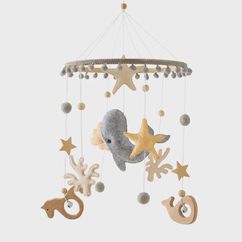 Houten Baby Mobiel voor Ledikant met Teddybeer, Maan en Sterren - Muziek & Rammelaar - Perfect Kraamcadeau