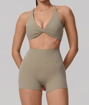 Dames Yoga Set 2-Delig: Sneldrogend Sportpak met Lange Mouwen Top en Hoge Taille Shorts