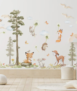 Schattige Bosdieren Muurstickers voor Kinderkamer, Babykamer & Peuterdecoratie - Vinyl Behang