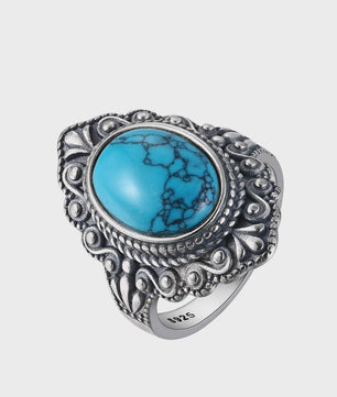 S925 Zilveren Ring met Ovaal Natuurlijke Turkoois - Fijne Sieraden voor Dames en Heren