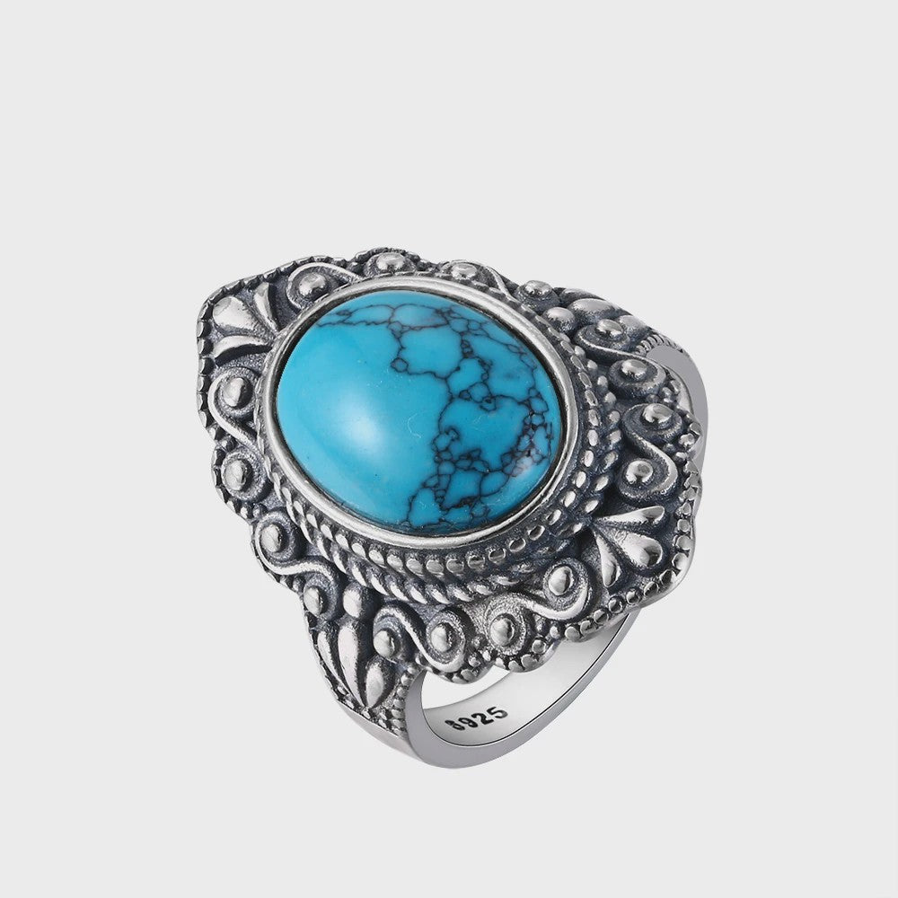 S925 Zilveren Ring met Ovaal Natuurlijke Turkoois - Fijne Sieraden voor Dames en Heren