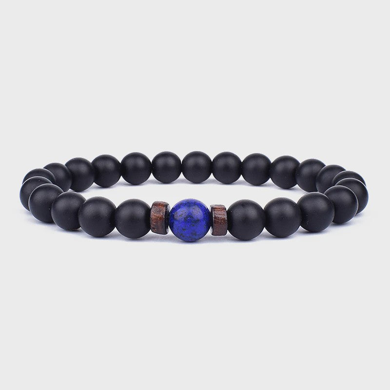 Natuursteen Armband Heren Dames - Lava & Hout Kralen 8mm