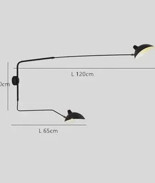 Industriële Zwarte Aluminium Wandlamp met Lange Arm - Verstelbaar LED Licht