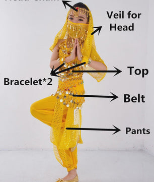 Kind Buikdans Kostuum Set: Broek, Sluier & Accessoires (2-8 Delig)