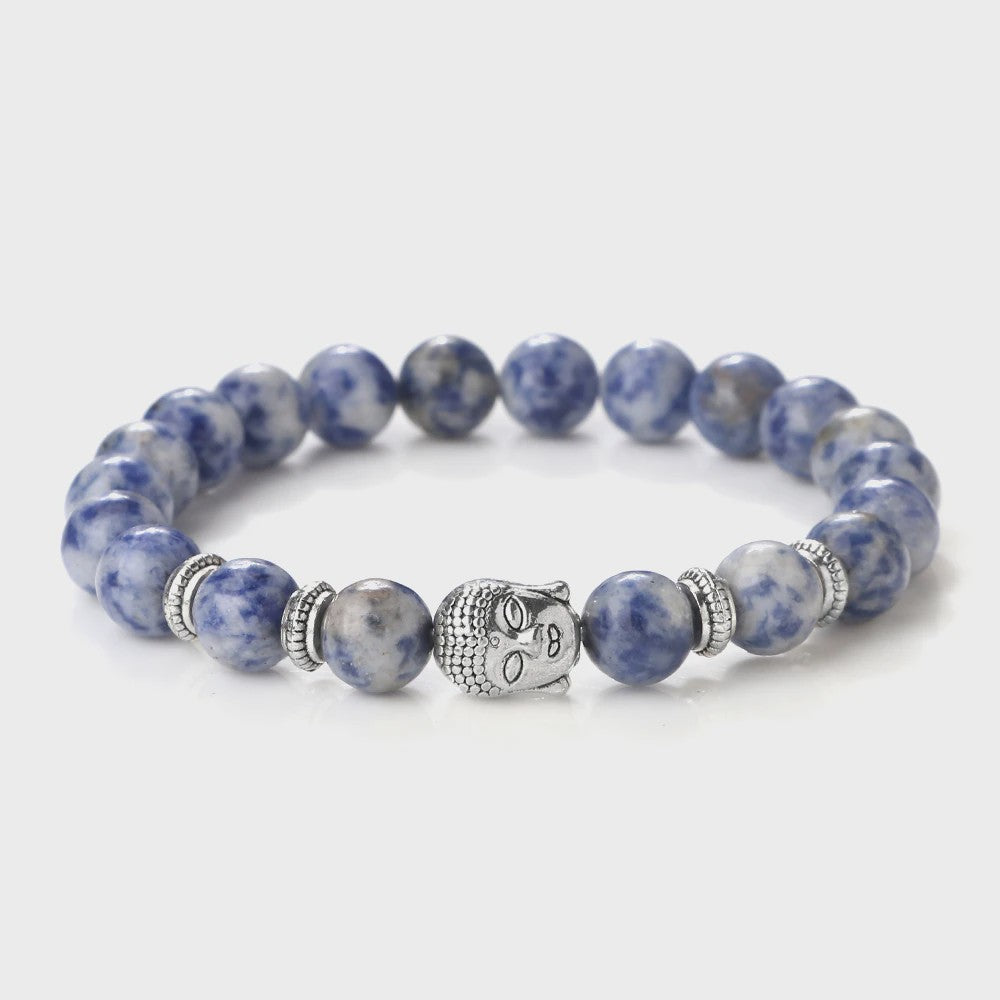 Buddha Hoofd Kralen Armbanden - Natuursteen (Tijgeroog, Vulkanisch, Malachiet, Rozenkwarts)
