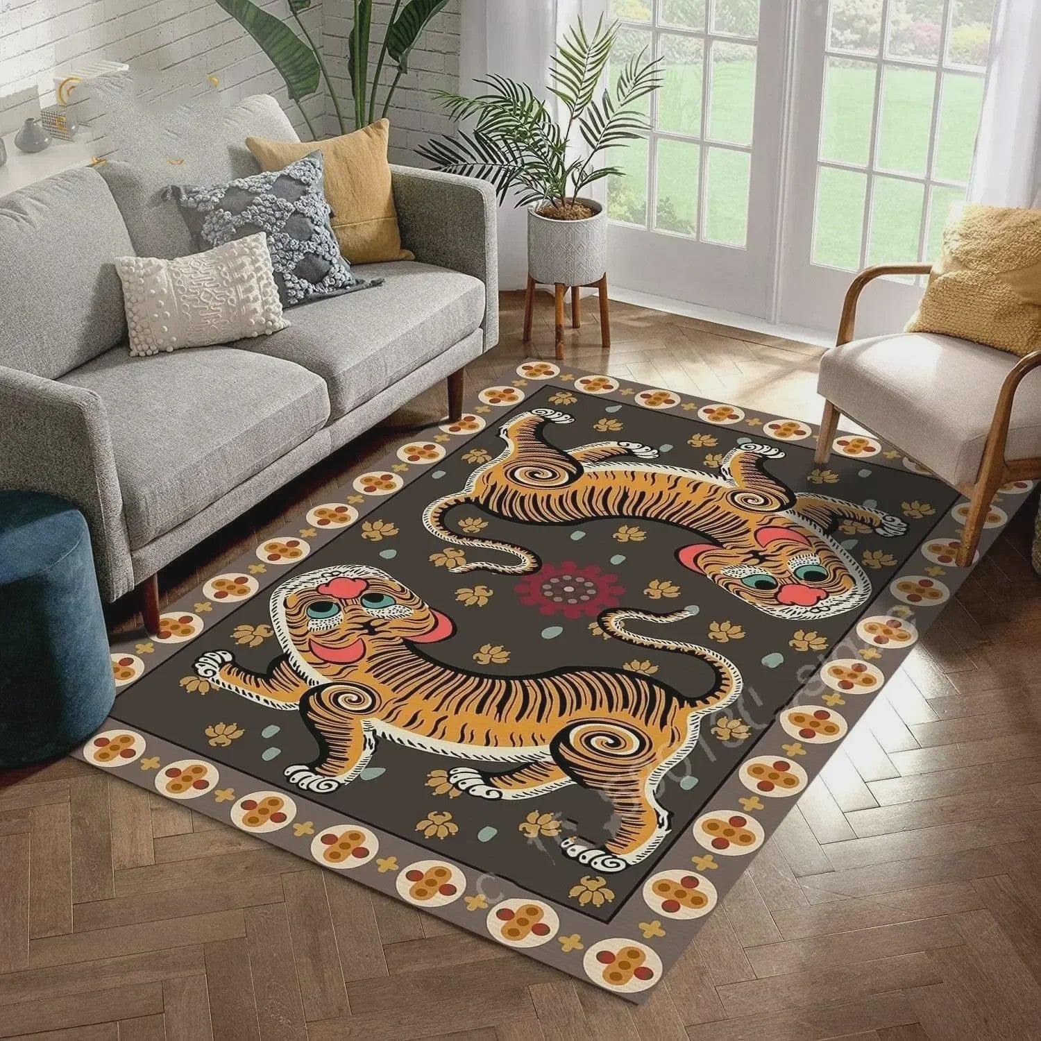 Bohemian Tibetaanse Tijger Vloerkleed - Antislip Decoratief Kleed voor Woonkamer & Slaapkamer