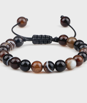 Verstelbare Natuursteen Armband - 8mm Agate & Onyx Kralen voor Mannen en Vrouwen