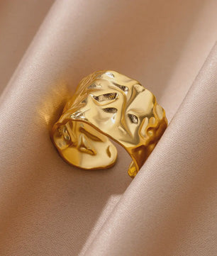Gouden Ringen Dames - Roestvrij Staal Chunky Open Ringen Vintage Geometrisch Design