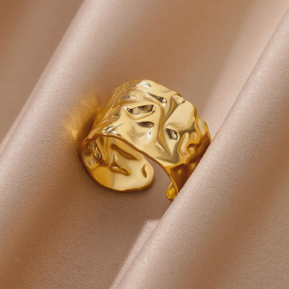 Gouden Ringen Dames - Roestvrij Staal Chunky Open Ringen Vintage Geometrisch Design