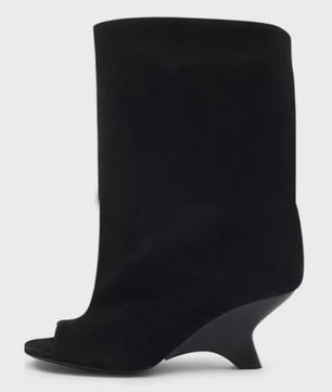 Dames Laarzen met Peep-toe, Hoge Schuine Hak en Kniehoge Schacht - Zomer/Lente Collectie